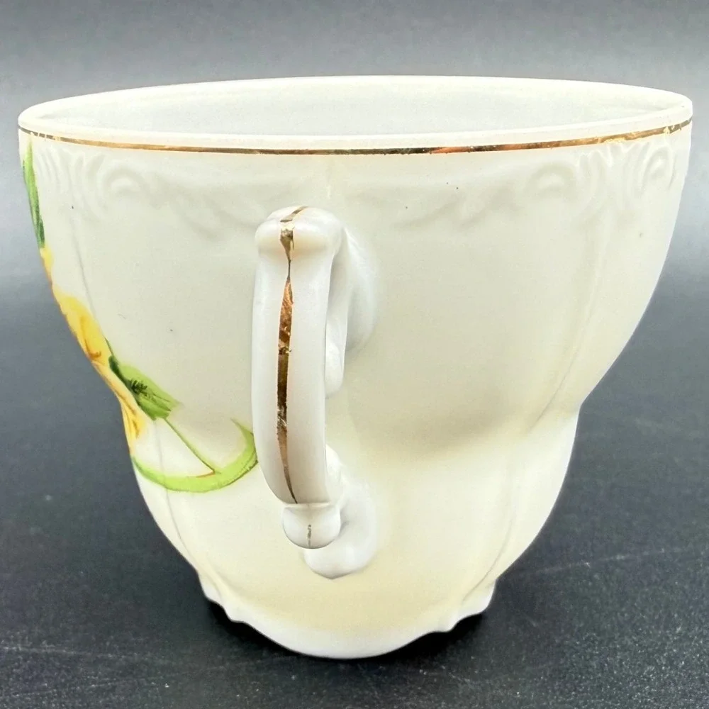 Vintage Tea Cup and Saucer Set Yellow Floral Porcelain Made Japan‎ Chrysanthemum